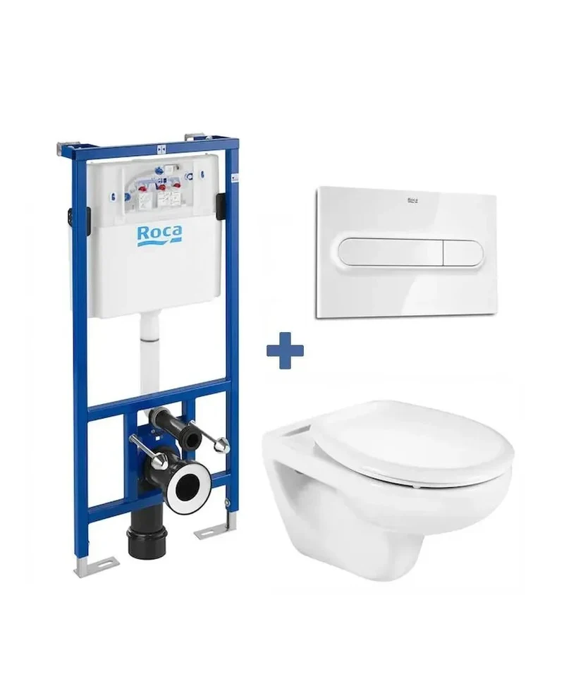 Roca Victoria Duplo – Pack de Inodoro Suspendido con Bastidor y Placa, Salida Horizontal, Blanco