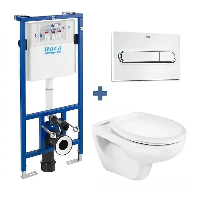 Roca Victoria Duplo – Pack de Inodoro Suspendido con Bastidor y Placa, Salida Horizontal, Blanco