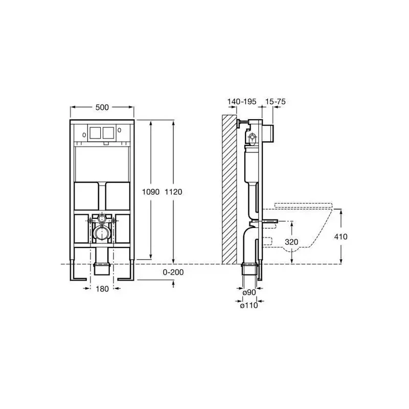 Roca Victoria Duplo – Pack de Inodoro Suspendido con Bastidor y Placa, Salida Horizontal, Blanco