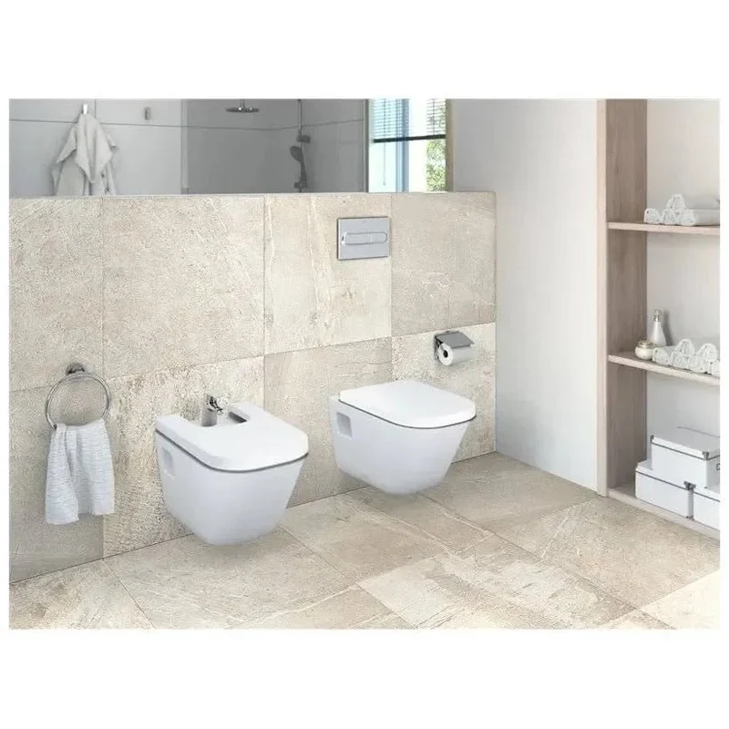 Roca The Gap Duplo – Pack de Inodoro Suspendido con Bastidor y Placa, Salida Horizontal, Blanco