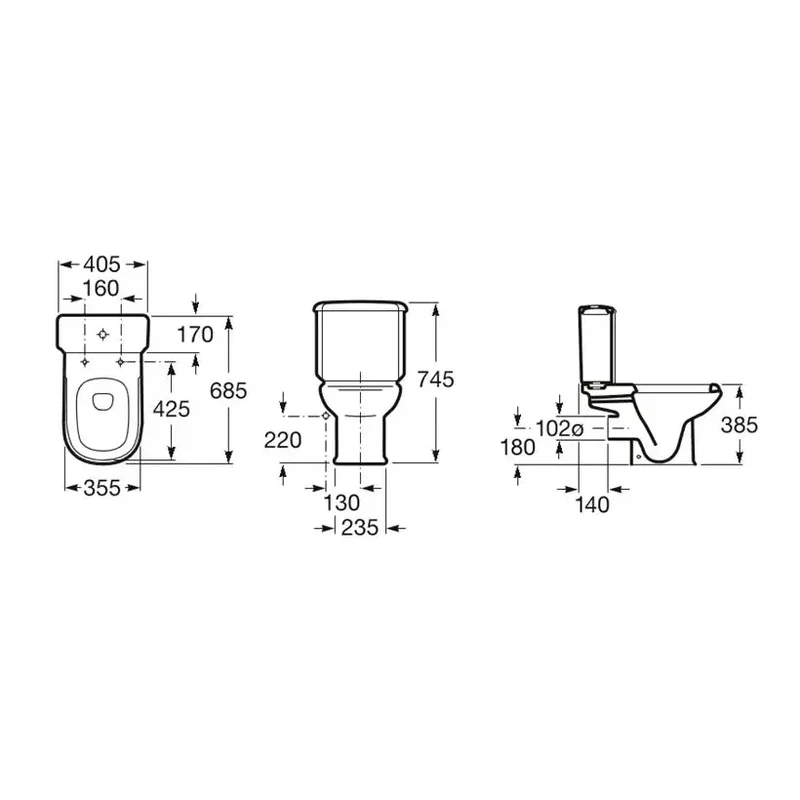 Roca Dama – Inodoro de Pie Completo, Salida Horizontal, Blanco