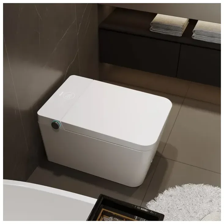 Inodoro japonés inteligente con salida a suelo fabricado en cerámica blanca Ovian Square de Nashi