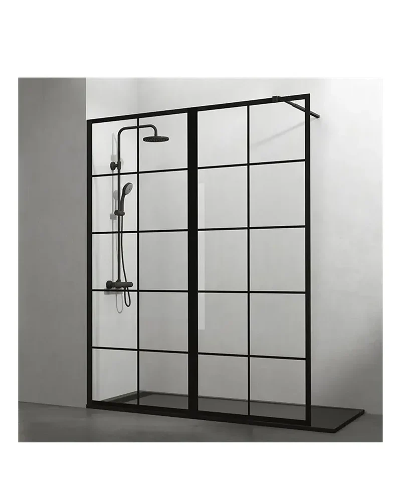 Mampara de Ducha Walk-in SCREEN BLACK CHESS XXL GME – 2 Paneles Fijos 195 cm, Vidrio Templado 8mm, Negro Mate, A Medida