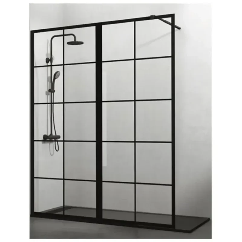 Mampara de Ducha Walk-in SCREEN BLACK CHESS XXL GME – 2 Paneles Fijos 195 cm, Vidrio Templado 8mm, Negro Mate, A Medida