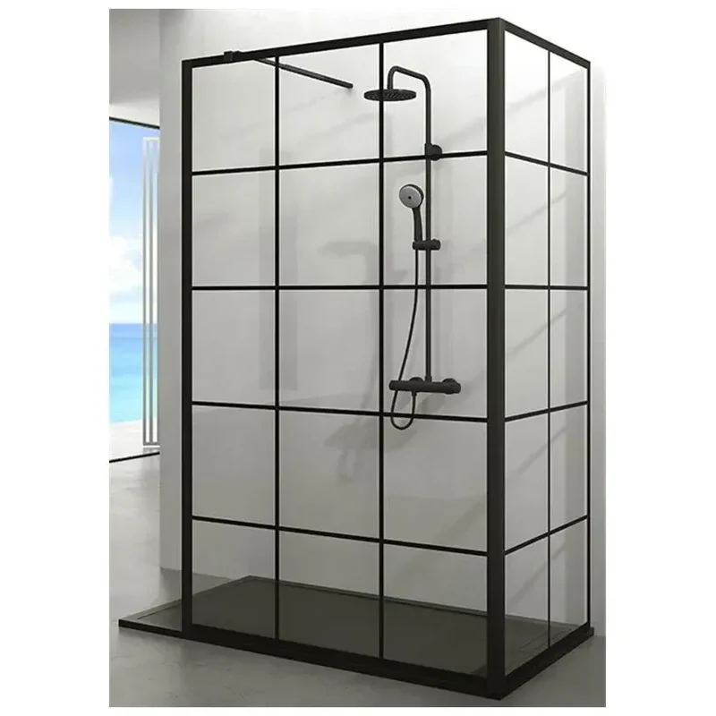 Mampara de Ducha Frontal 2 Paneles Fijos Negro Mate SCREEN BLACK CHESS ANGULAR GME | A Medida 70-120cm