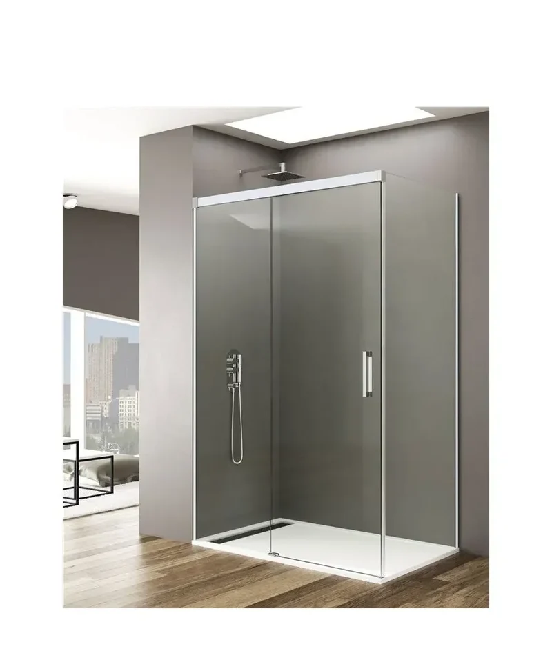 Mampara de Ducha Angular GME BASIC Blanco con Puerta Corredera y Lateral Fijo - A Medida (95-180 cm)