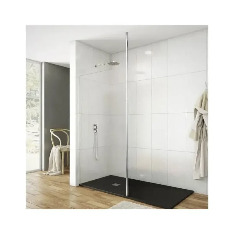 Mampara de Ducha Minimalista con Panel Fijo | Vidrio Templado 8mm y Antical EnduroShield | Aluminio Plata Brillo | Ancho 68-118cm | Altura 195cm | Reversible