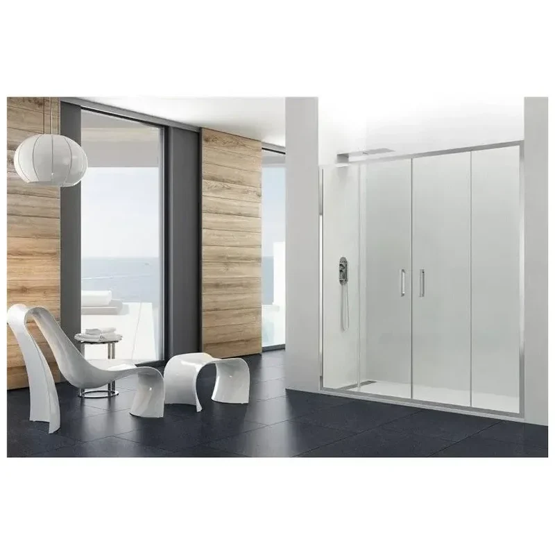 Mampara Frontal 2 Correderas Vidrio Templado 8mm Aluminio Plata Brillo | GME PRESTIGE | Ajustable 136-192cm