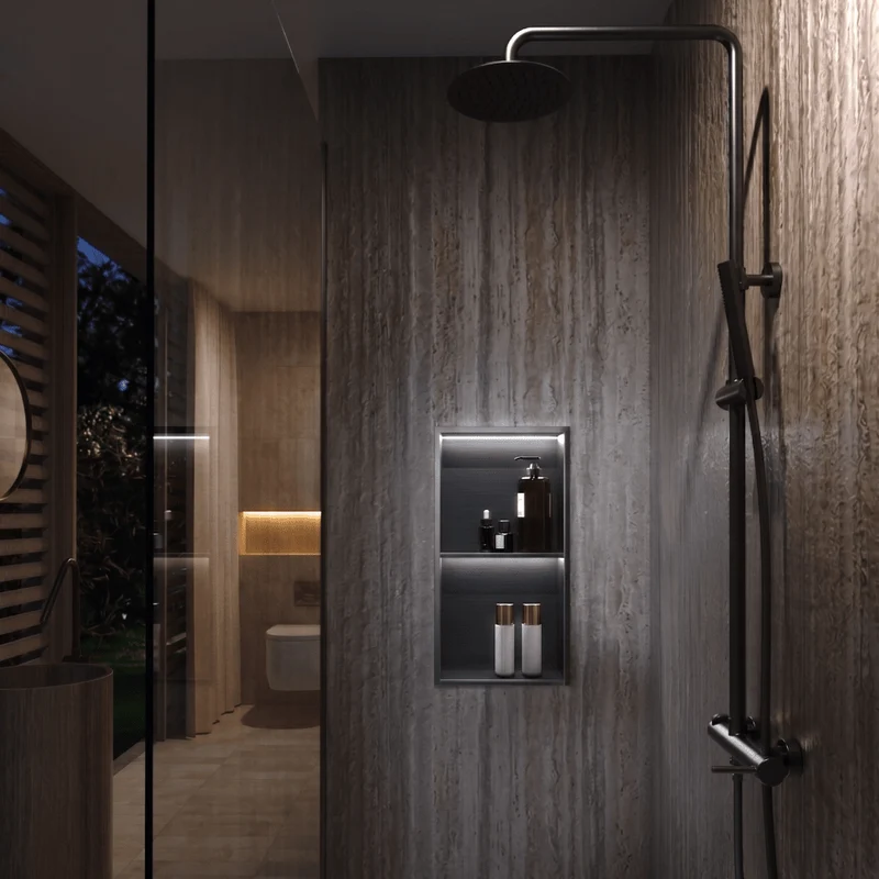 Hornacina de ducha MARSHALL con LED black gun metal
