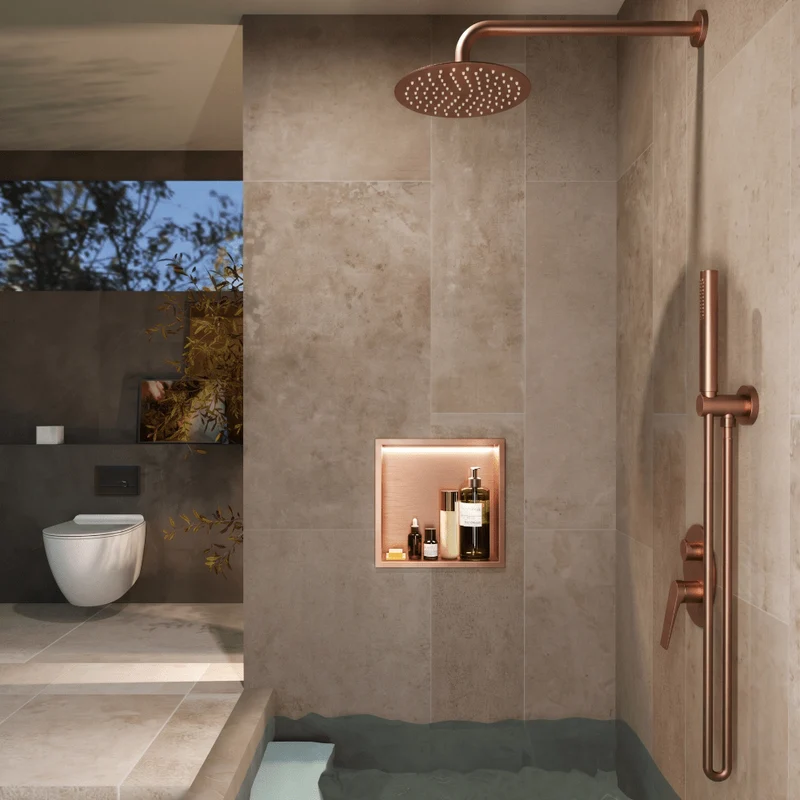 Hornacina de ducha INDIC con LED oro rosa cepillado