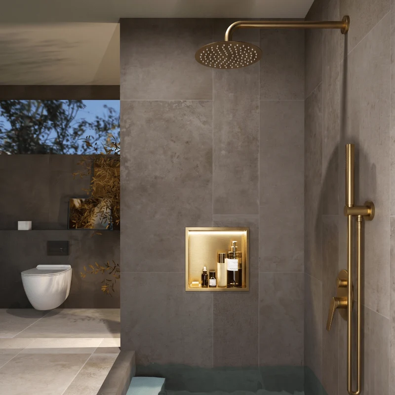 Hornacina de ducha INDIC con LED oro cepillado