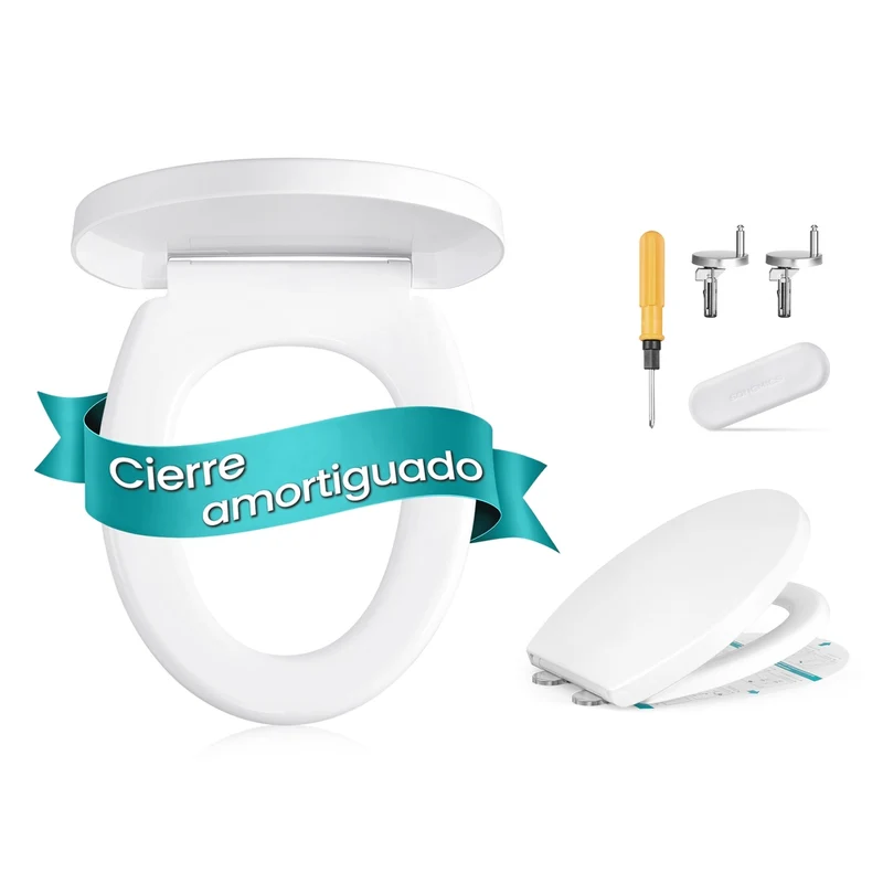 Tapa de inodoro universal con cierre suave y asa desmontable