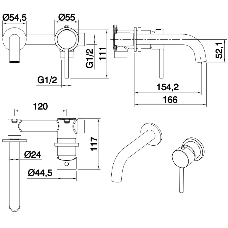 Grifo lavabo empotrado monomando PIZO dorado