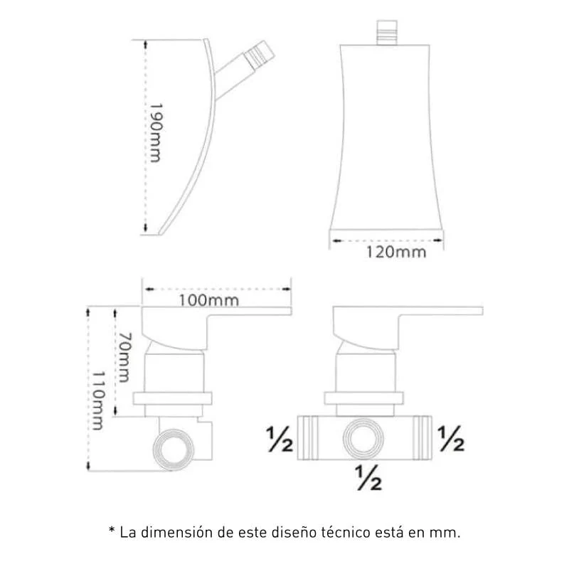 Grifo CASCADA empotrado CALVIN para lavabo/bañera negro mate