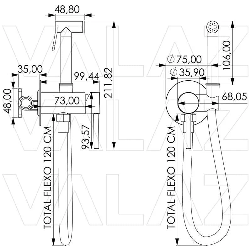 Grifo de bidet empotrado ORANI redondo acero cepillado