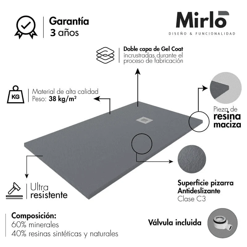 Plato de ducha pizarra PURE gris