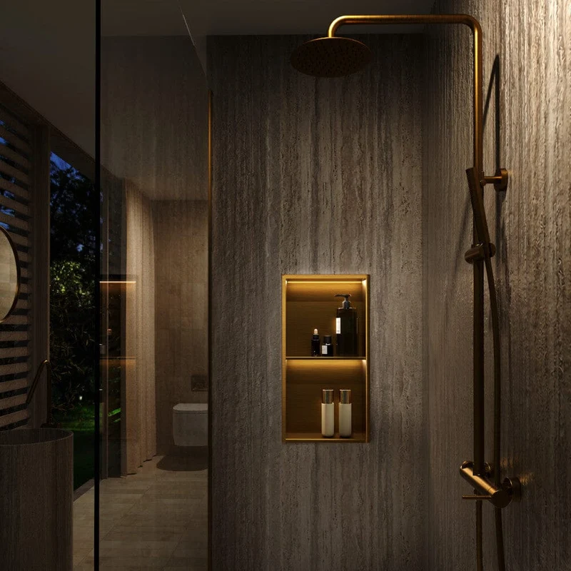 Hornacina de ducha MARSHALL con LED oro cepillado