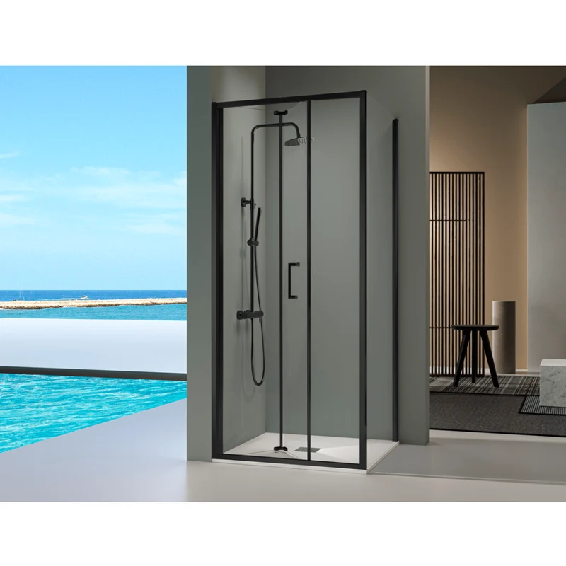 Oferta - Angular de ducha Panel fijo + Puerta plegable PRISMA Negro - 80 cm