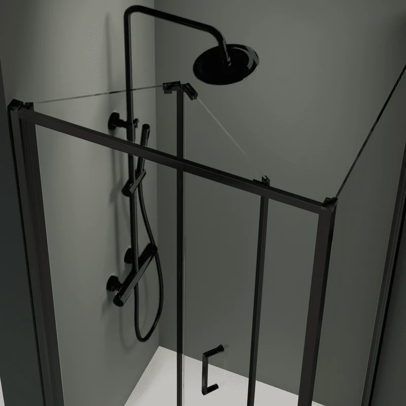 Oferta - Angular de ducha Panel fijo + Puerta plegable PRISMA Negro - 80 cm