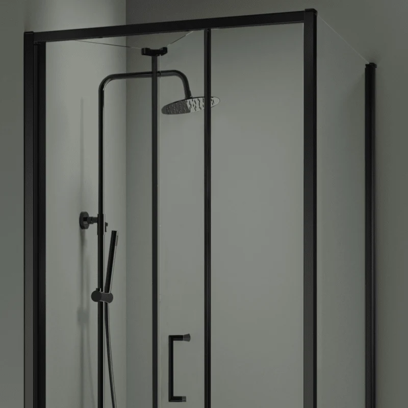 Oferta - Angular de ducha Panel fijo + Puerta plegable PRISMA Negro - 80 cm