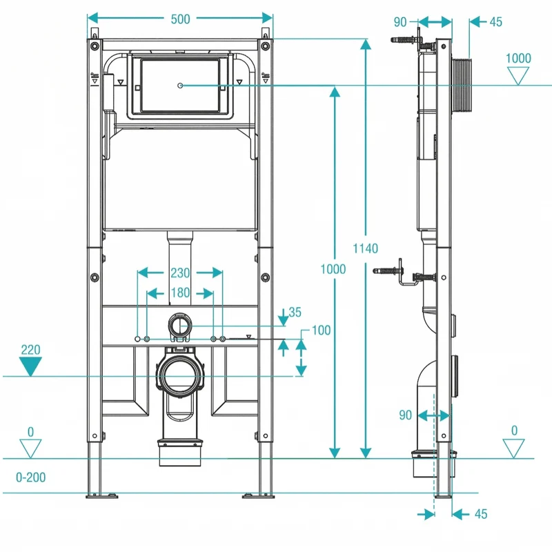 Mecanismo universal PUREFLUX para inodoros suspendidos