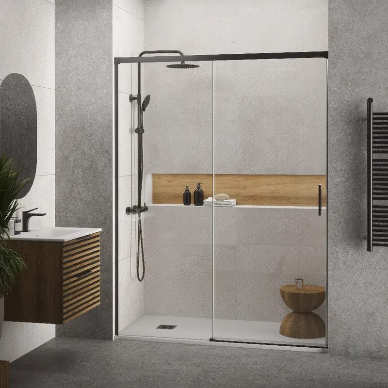 Mampara de ducha frontal + Puerta Corredera MUSE negro