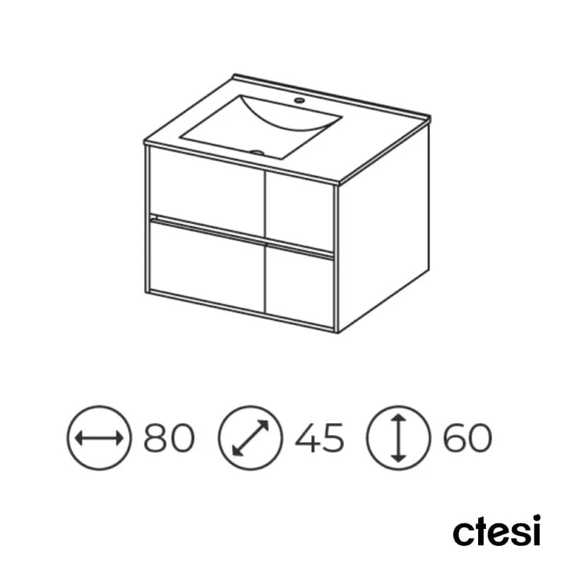 Mueble de Lavabo suspendido TUELA - 80 cm de ancho