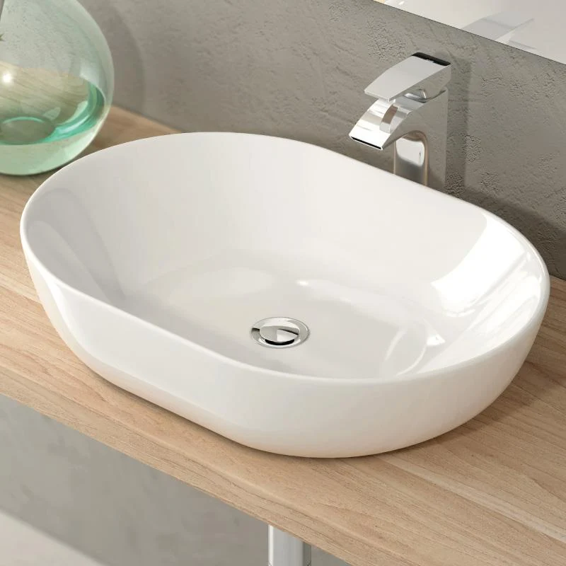 Lavabo blanco brillante sobre encimera cerámico AKUMAL 60