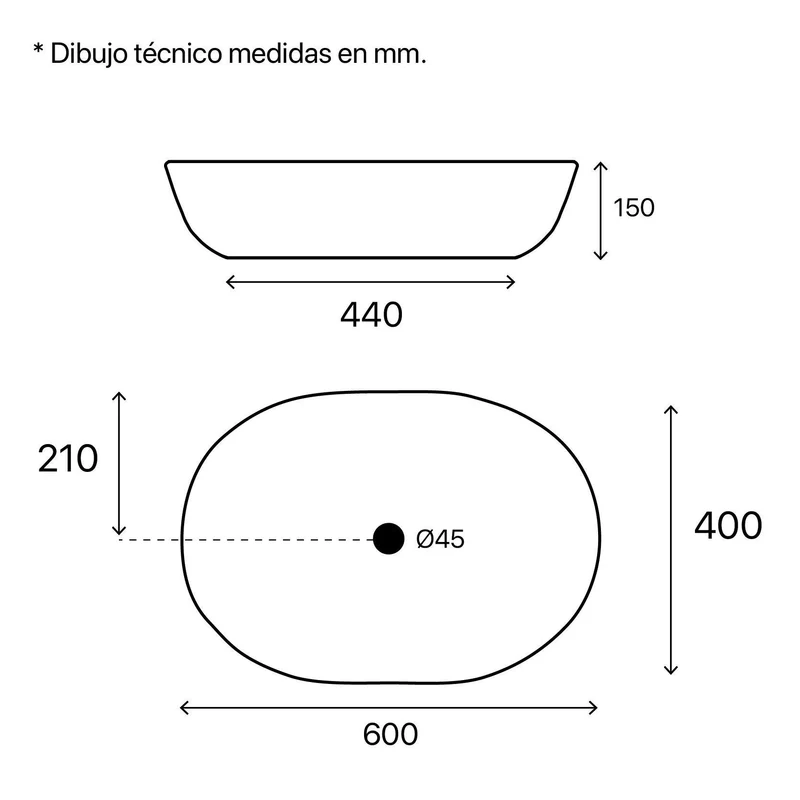 Lavabo blanco brillante sobre encimera cerámico AKUMAL 60