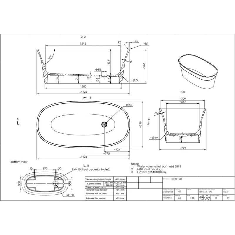 Bañera exenta Solid Surface moderna ARMONIS