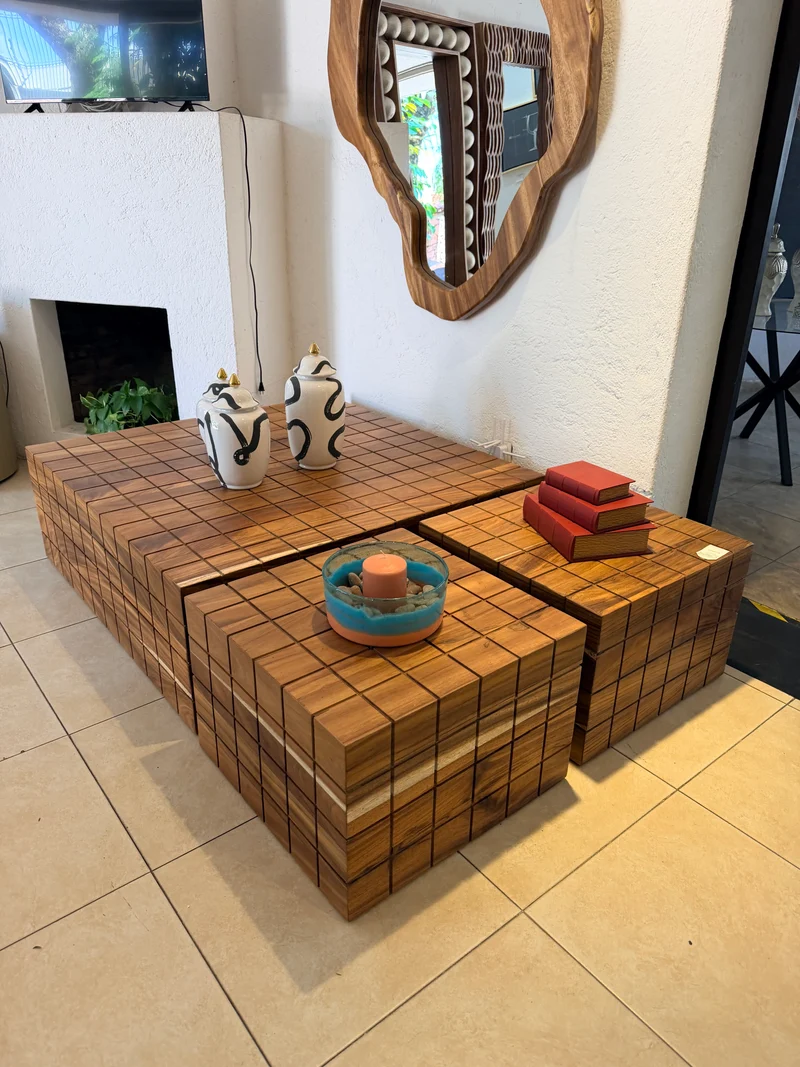 Set 3 mesas cubo parota para sala