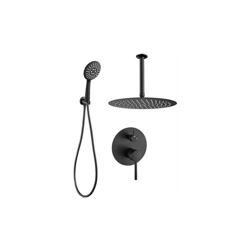 Conjunto de ducha empotrada techo monomando BORACAY negro mate