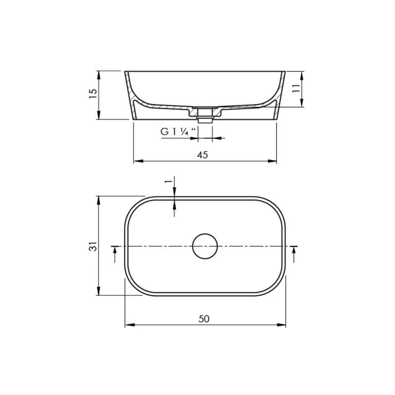 Lavabo rectangular para encimera en Solid Surface RUST