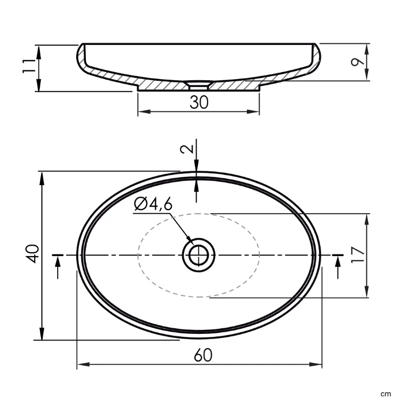 Lavabo ovalado para encimera en Sanydur ESLIDA