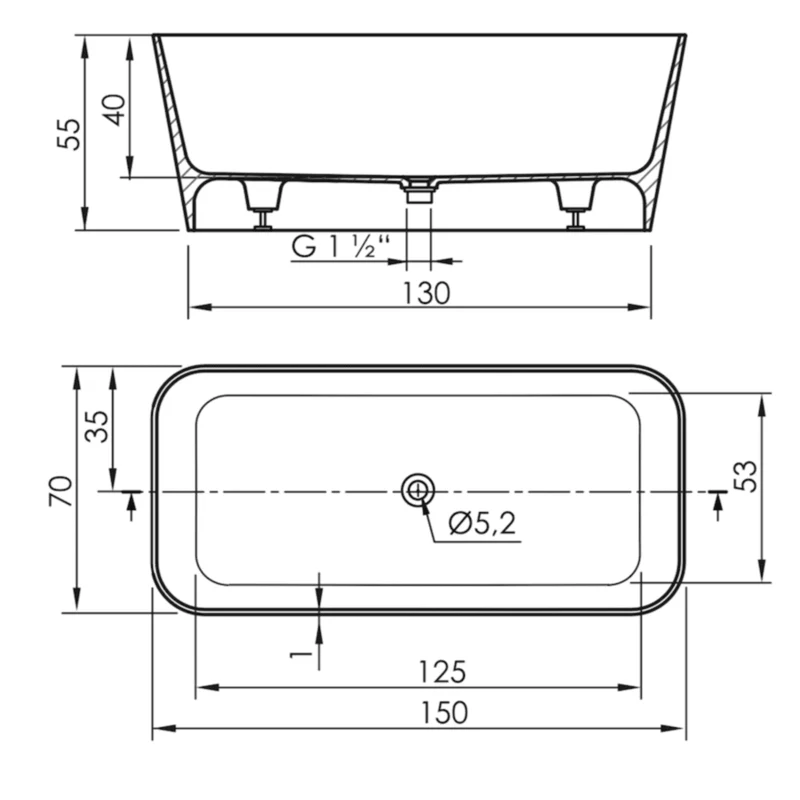 Bañera tipo isla de diseño rectangular en Sanydur RUST