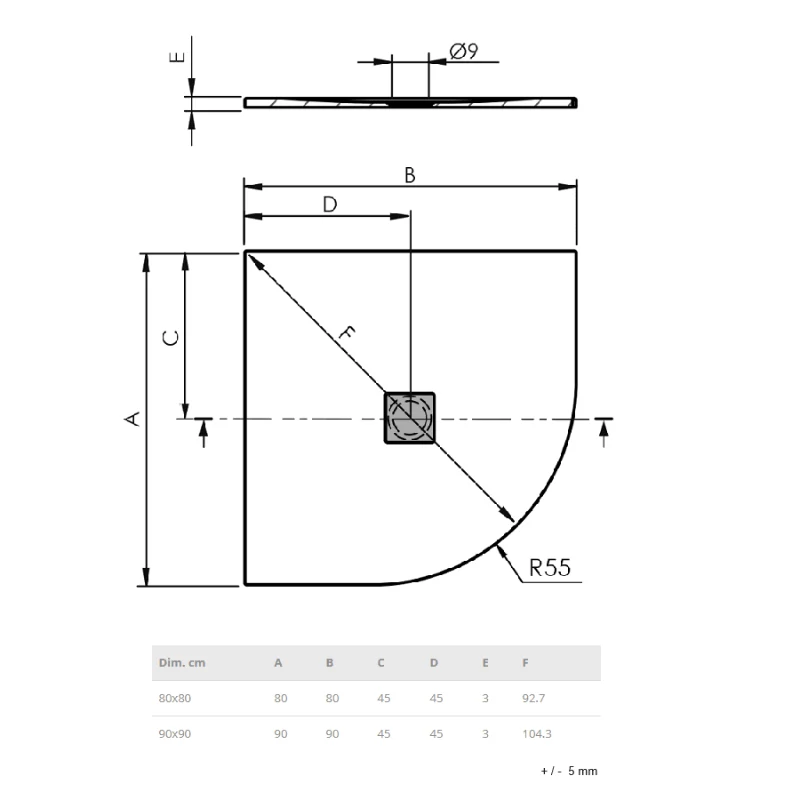 Plato de ducha extraplano semicircular LOGIC