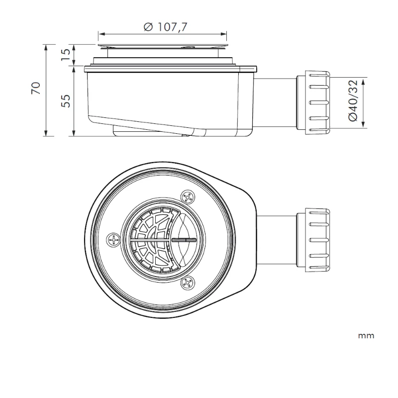Válvula de desagüe horizontal Sanycces Ø90 mm para plato de ducha