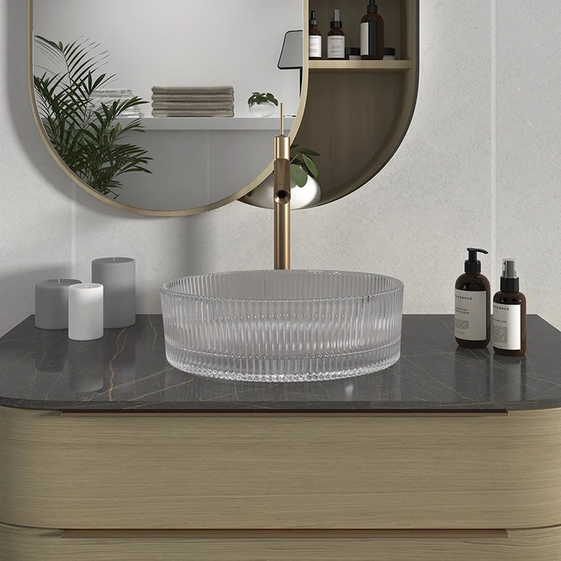 Lavabo de cristal sobre encimera redondo Zara