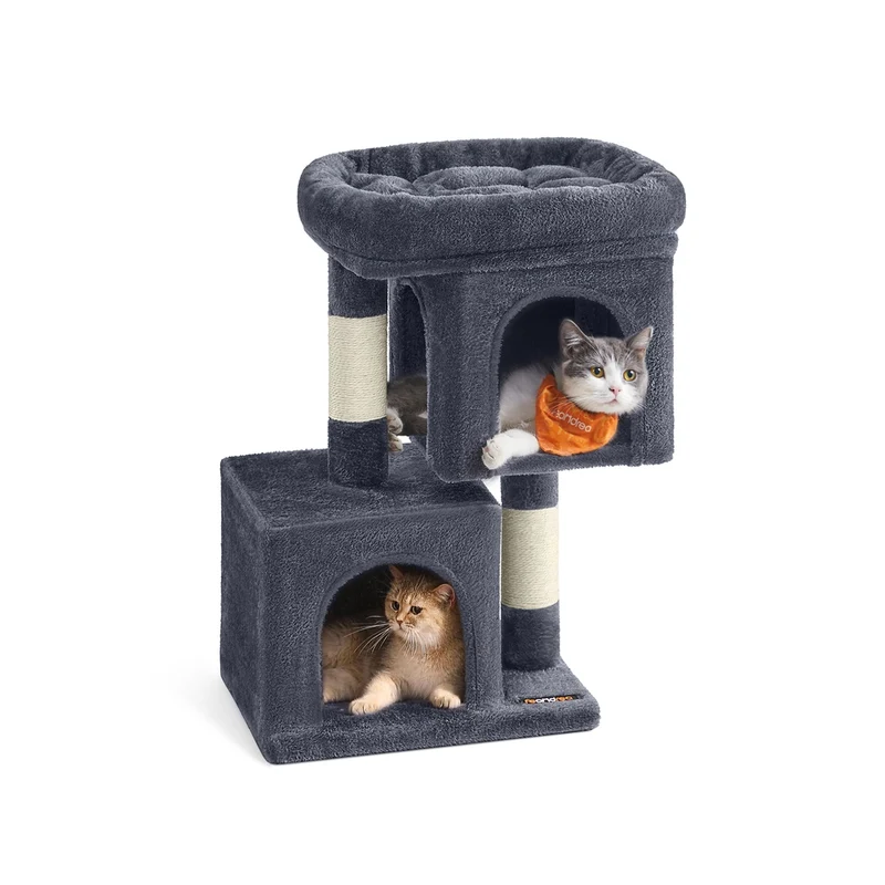 Feandrea Árbol para Gatitos de hasta 3 kg, Torre de 67 cm, S, Plataforma Grande, 2 Cuevas, Rascador, Gris Claro