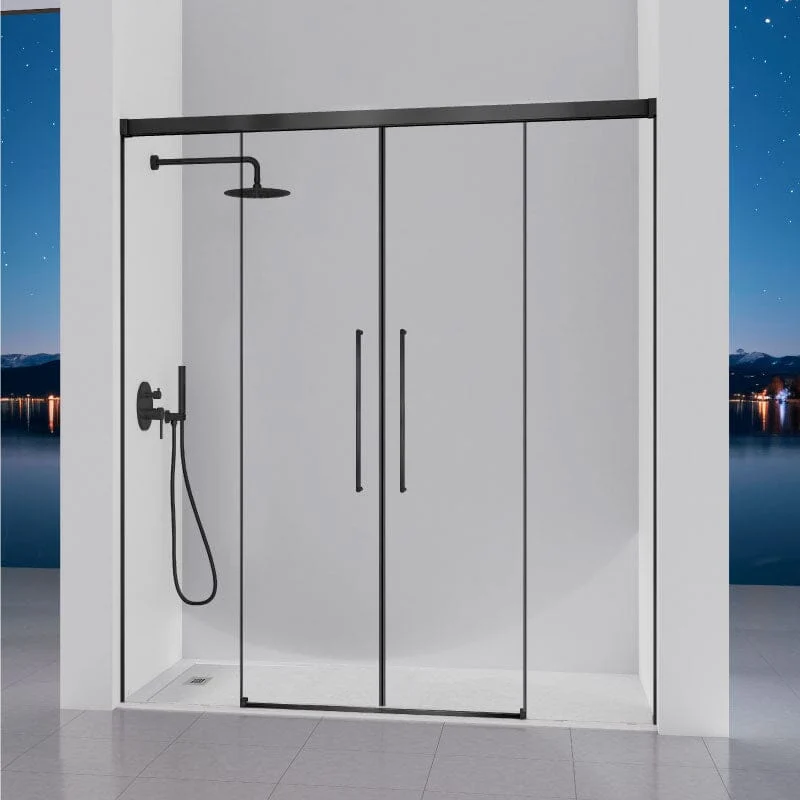 Mampara de ducha frontal 2 Fijos + 2 Puertas Correderas PAVIA Negro