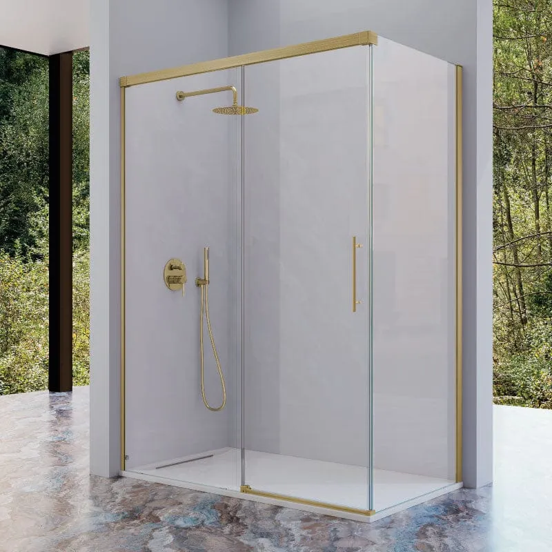 Mampara de ducha frontal con Puerta Corredera + Lateral fijo URBAN Oro cepillado