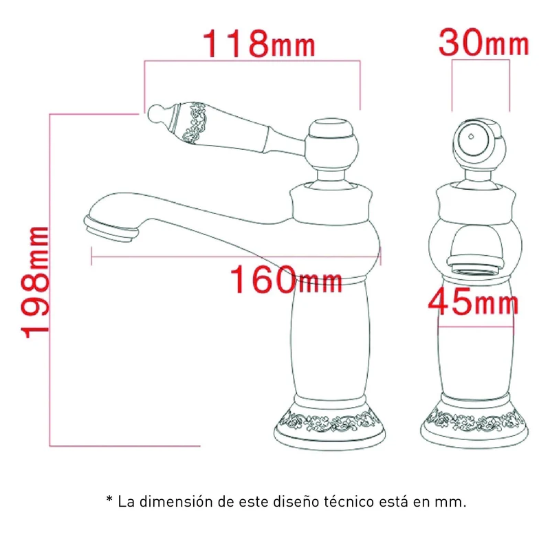 Grifo lavabo monomando retro FLORINA dorado envejecido