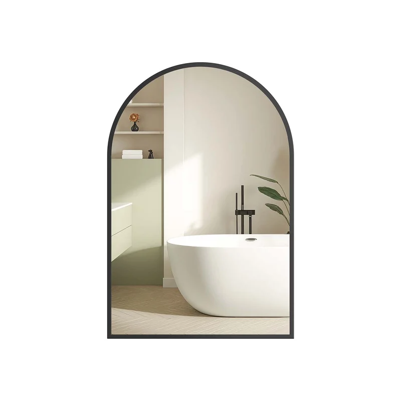 Espejo de baño arqueado con marco metálico