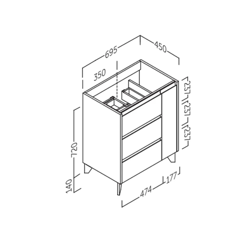 Mueble baño con cajones Cervino