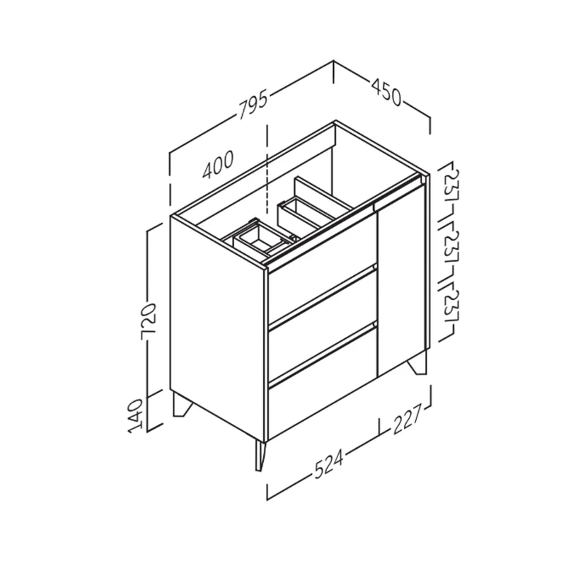 Mueble baño con cajones Cervino
