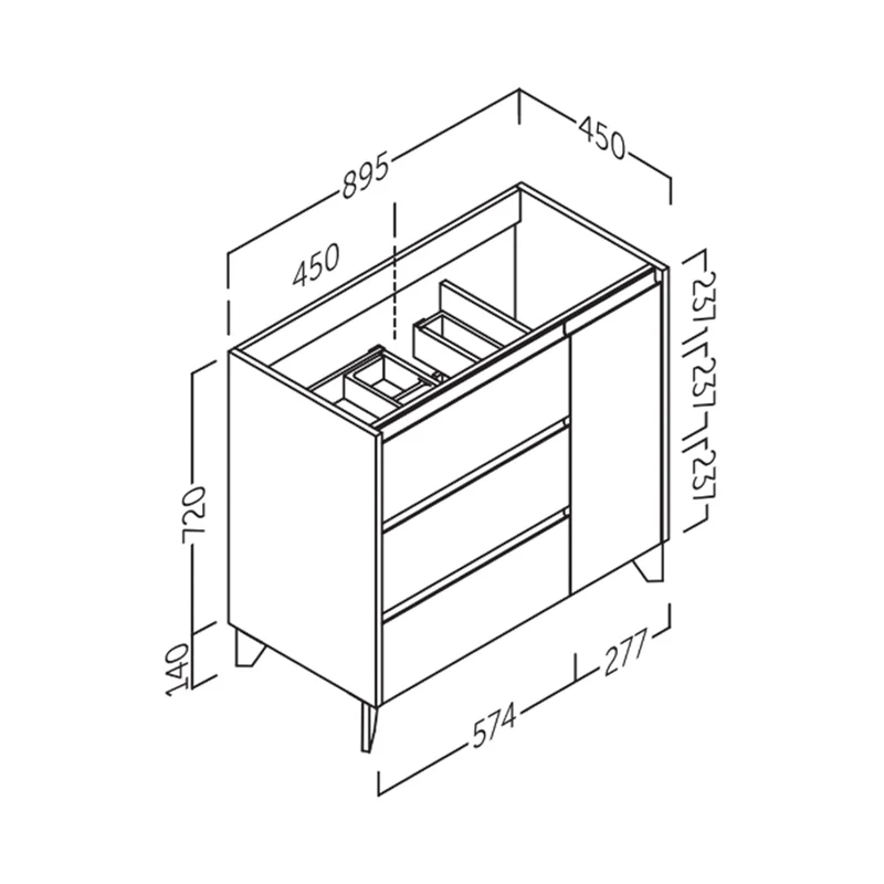Mueble baño con cajones Cervino