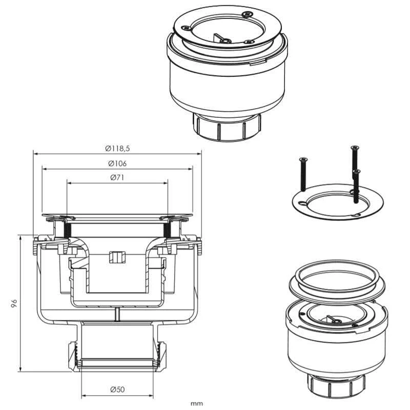 Válvula de desagüe vertical Sanycces Ø90 mm para plato de ducha