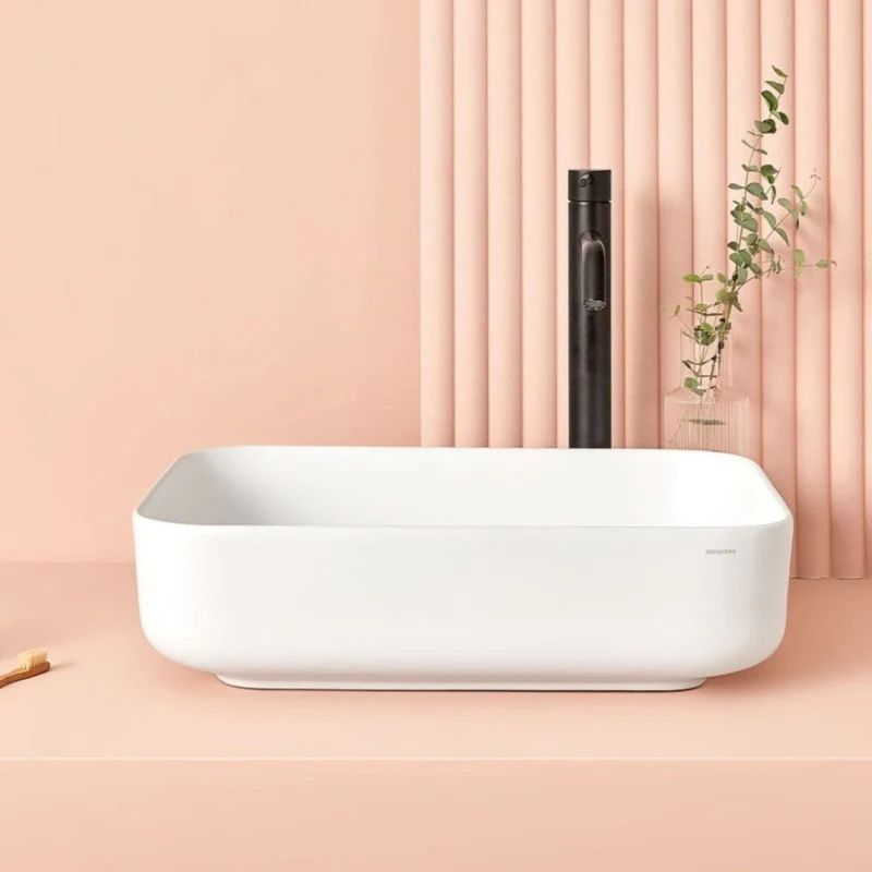 Lavabo sobre encimera rectangular en cerámica CATANIA blanco