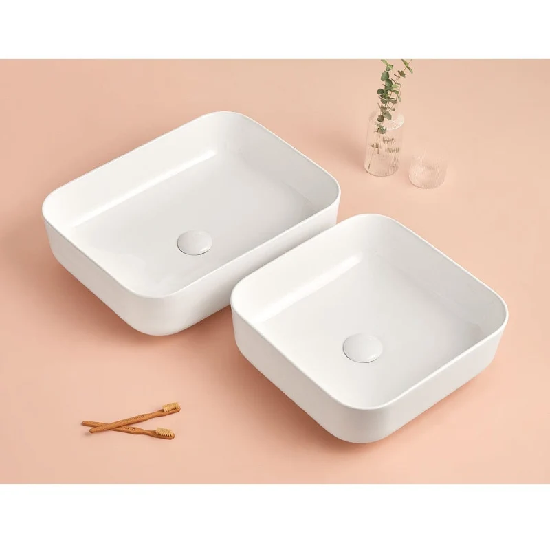 Lavabo sobre encimera rectangular en cerámica CATANIA blanco