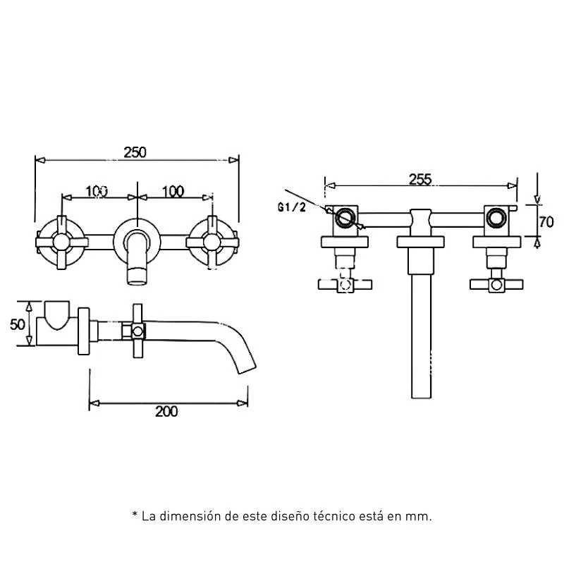 Grifo bimando lavabo empotrado CARBINI oro cepillado